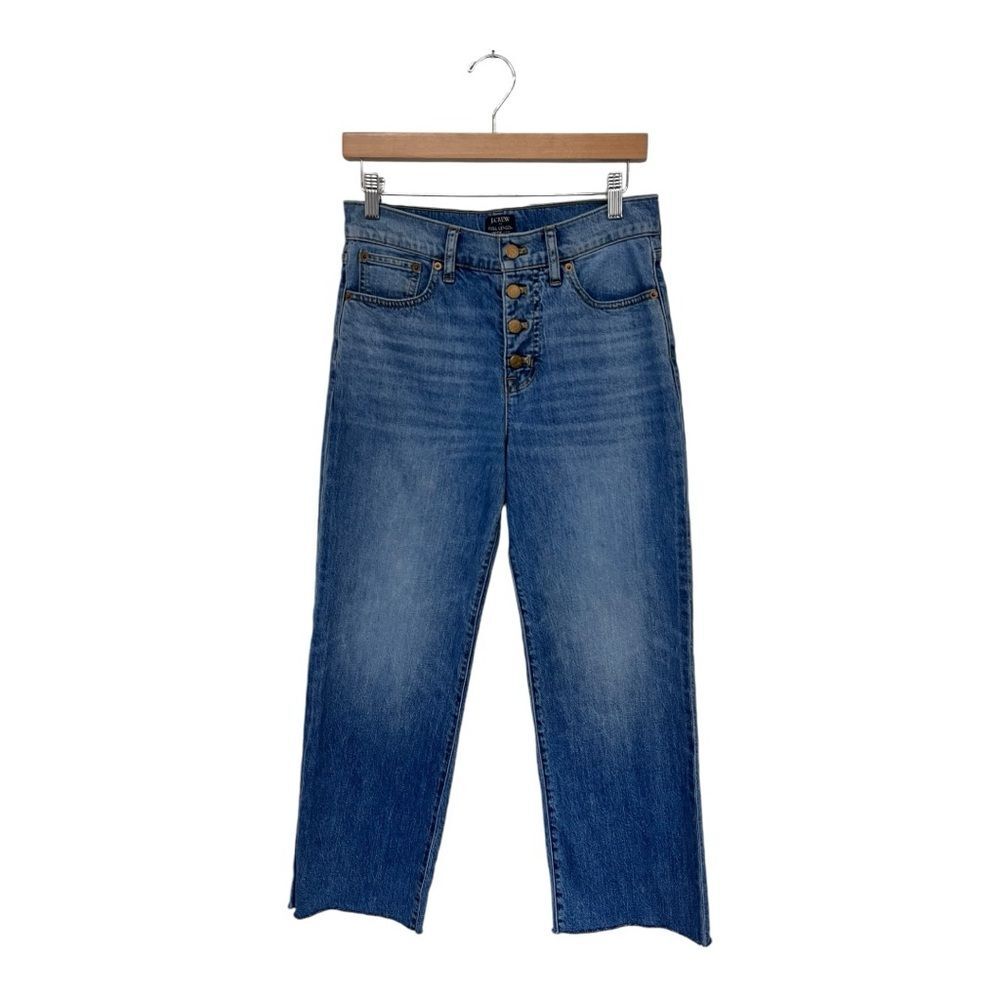 J. Crew | Full Length Wide Leg Button Fly High Rise Raw Hem Medium Wash Jeans 28